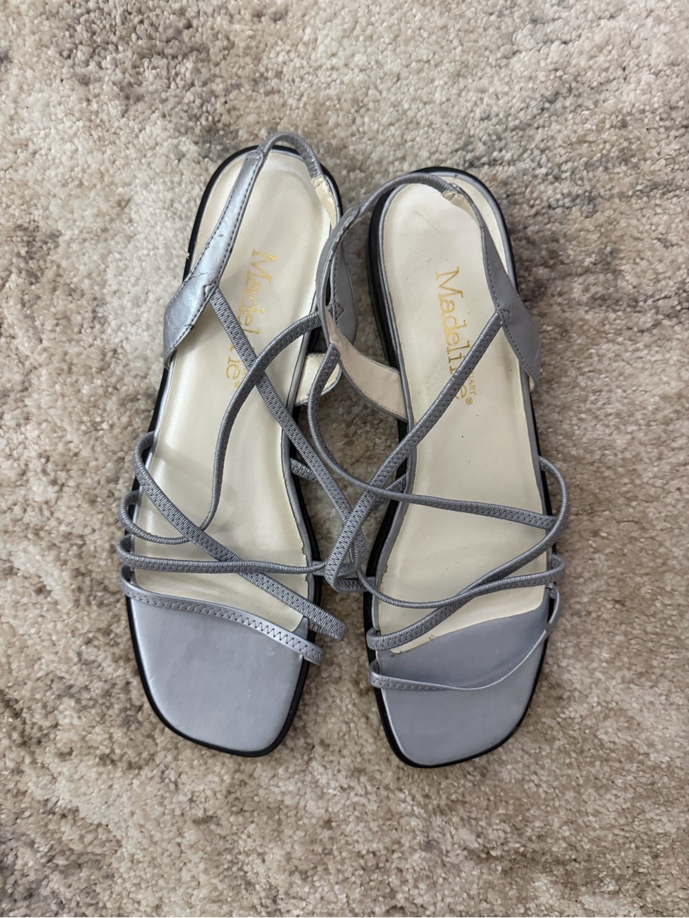 Madeline Metallic Gray Multi-Strap Sandals